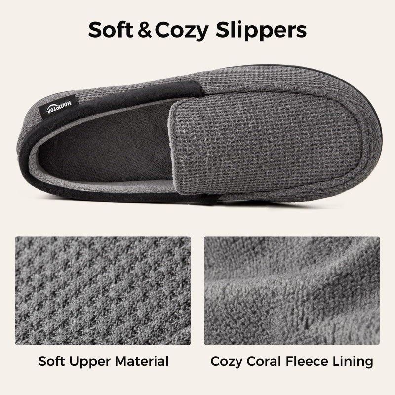 HomeTop Men's Comfort Memory Foam Moccasin Slippers, Breathable Cotton Knit Terry Cloth House Shoes for Indoor Outdoor (11 D(M) US, Dark Gray) - Image 4